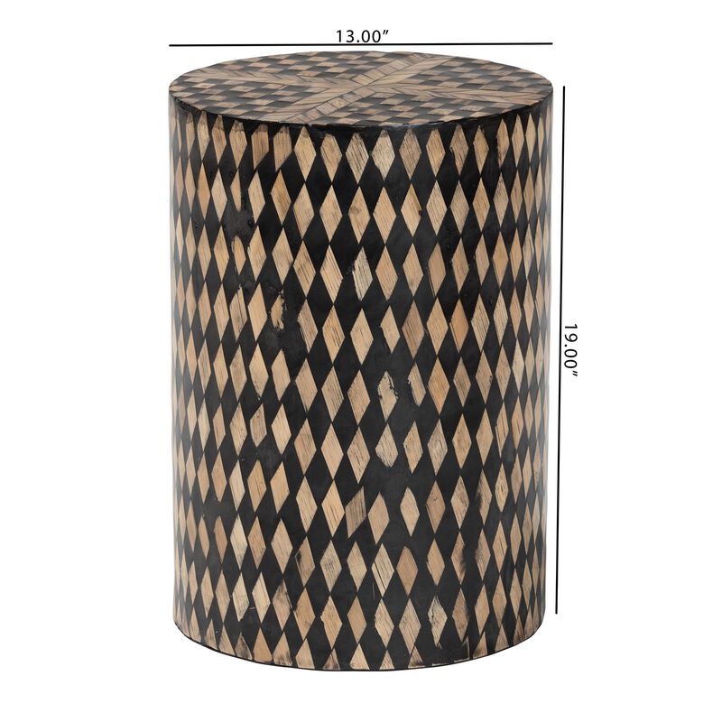 bali & pari Paulo Decorative End Table with Bamboo Diamond Pattern - Modern Accent Side Table for Living Room or Bedroom, Round