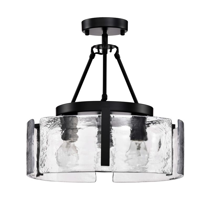 Cintia Black 3-Light Water Textured Glass Panel Drum Semi Flush Mount image number 0