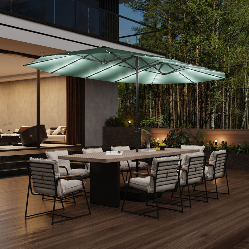 FUFU&GAGA 15-ft x 9-ft Mint Green Outdoor Cantilever Umbrella with Solar Panel, Base & Lights, Iron Frame Large Outdoor Offset Sunshade image number 3