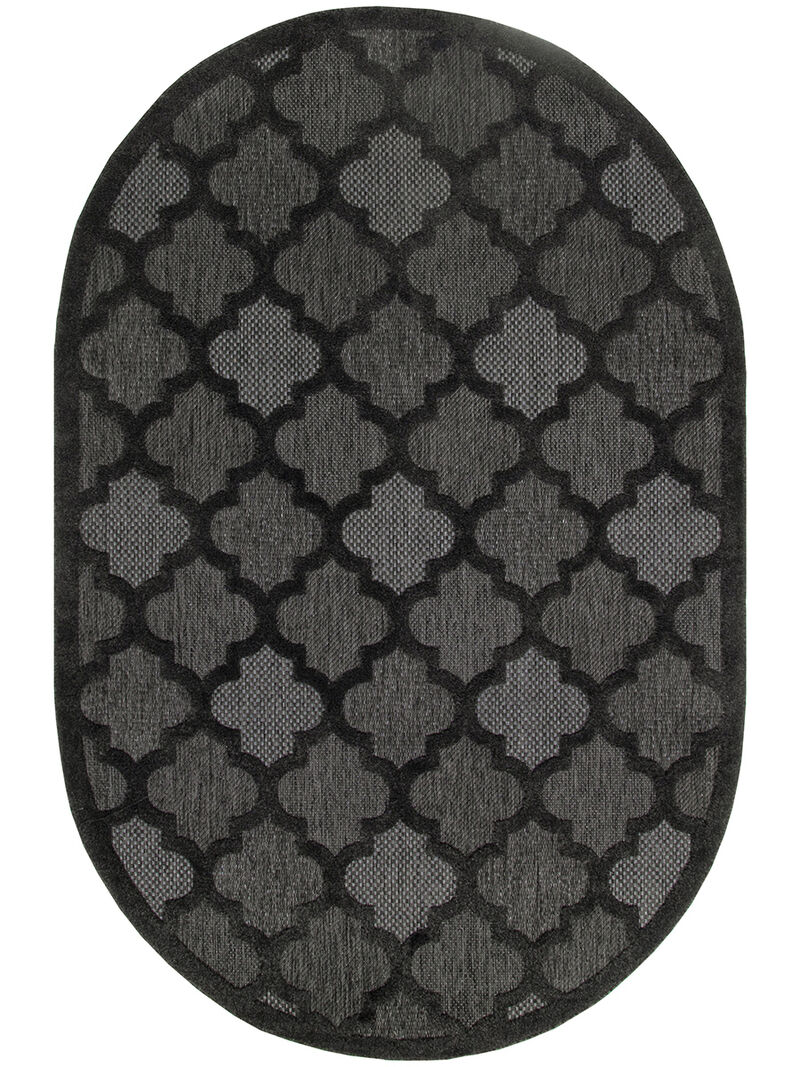 Easy Care NES01 Charcoal/Black 6' x 9' Oval Rug