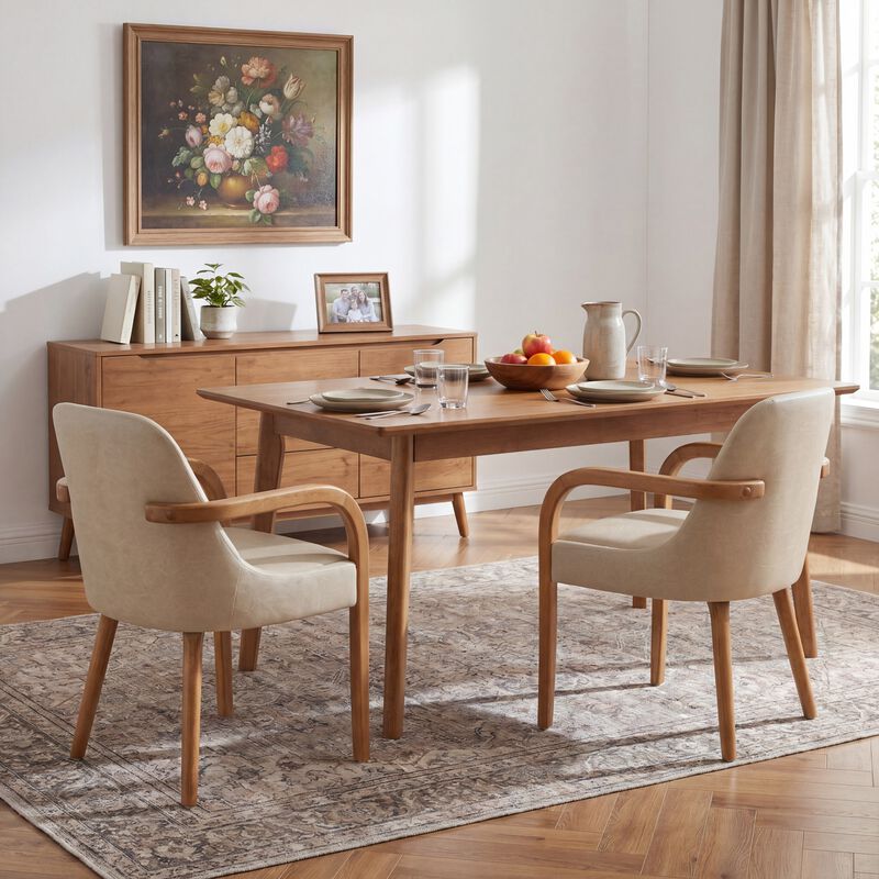 Merax Set of 2 Mid-Century Beige Fabric Dining Chairs image number 2