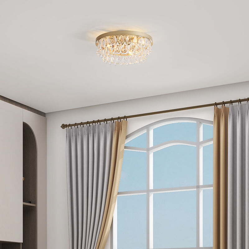 May Brushed Champagne Silver Crystal Teardrop 3-light Flush Mount image number 2