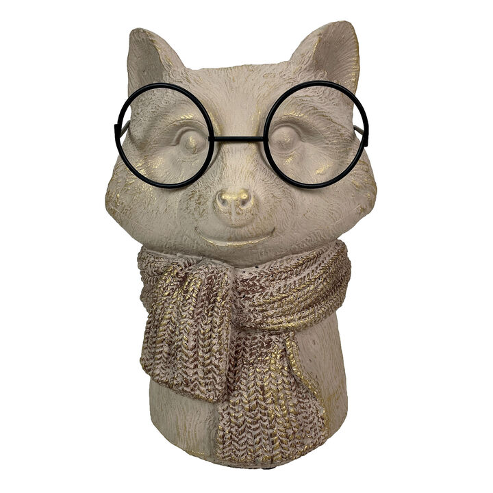 Bespectacled Fox Cement Vase 8.25in &ndash; Cute Fox Planter, Animal Flower Pot, Gift