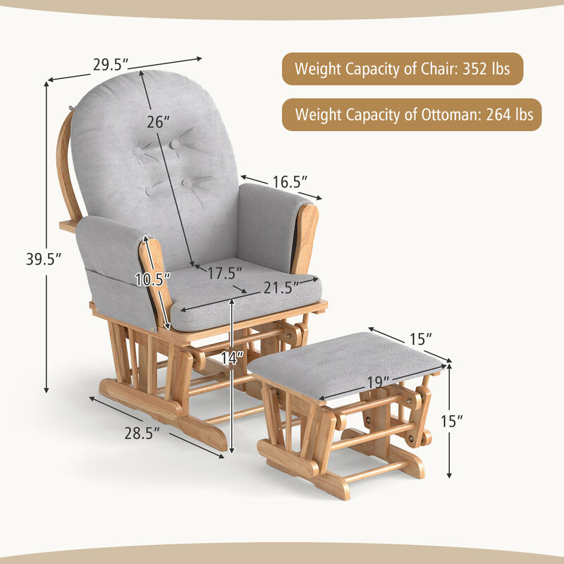 Glider Chair with Ottoman, Detachable Cushion & Padded Armrests image number 2