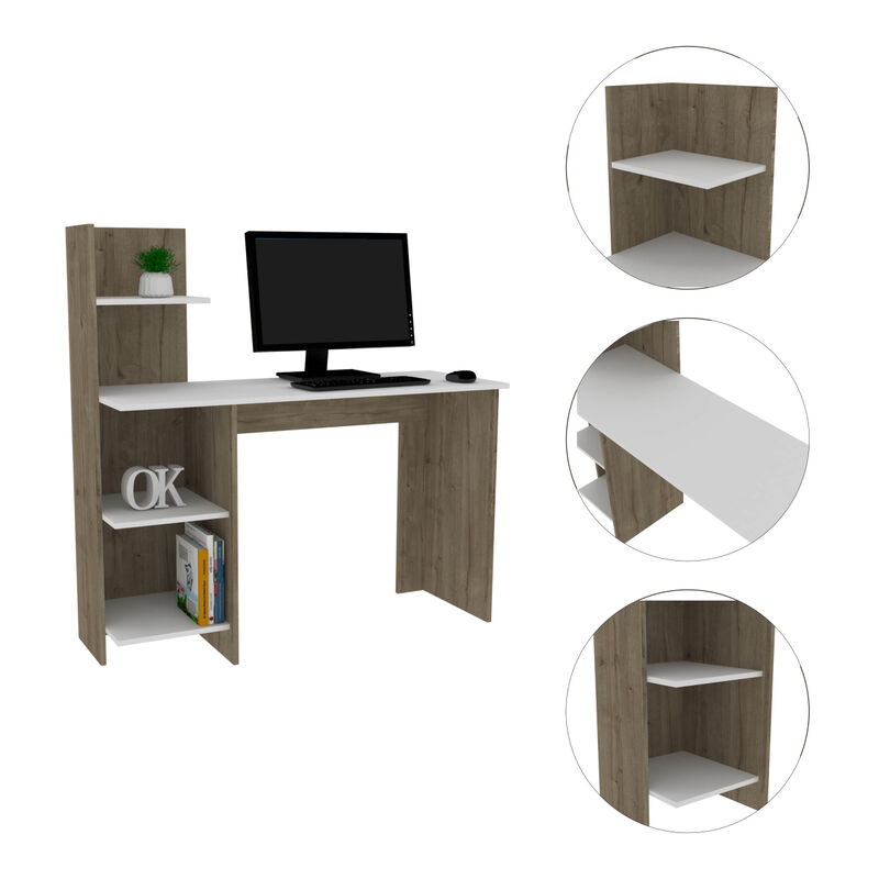 Vilna 120 Writing Desk, Four Shelves -Light Oak / White