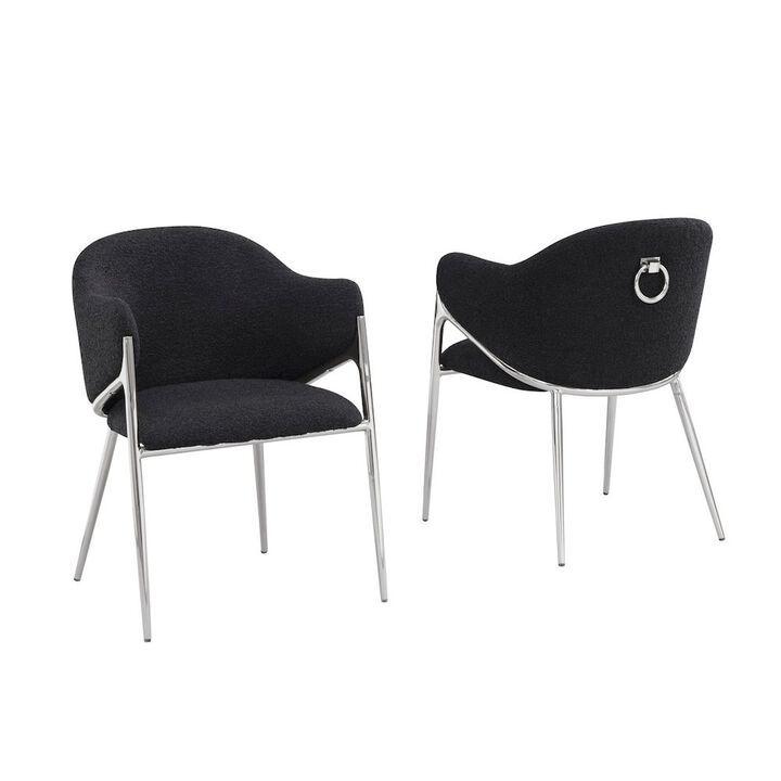 Best Quality Furniture Black Boucle Fabric Side Chairs With Silver Base