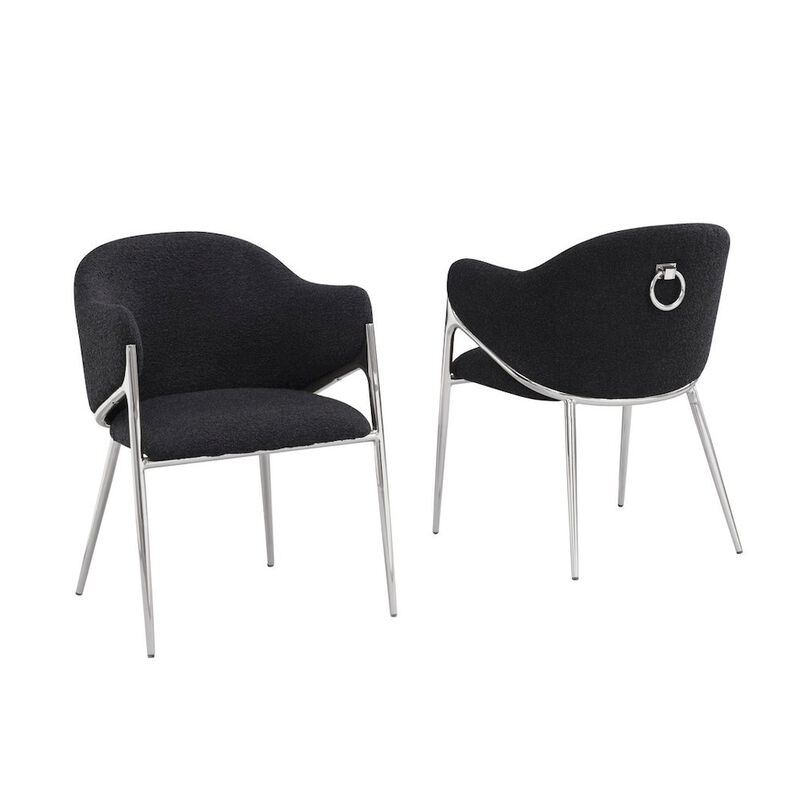 Best Quality Furniture Black Boucle Fabric Side Chairs With Silver Base