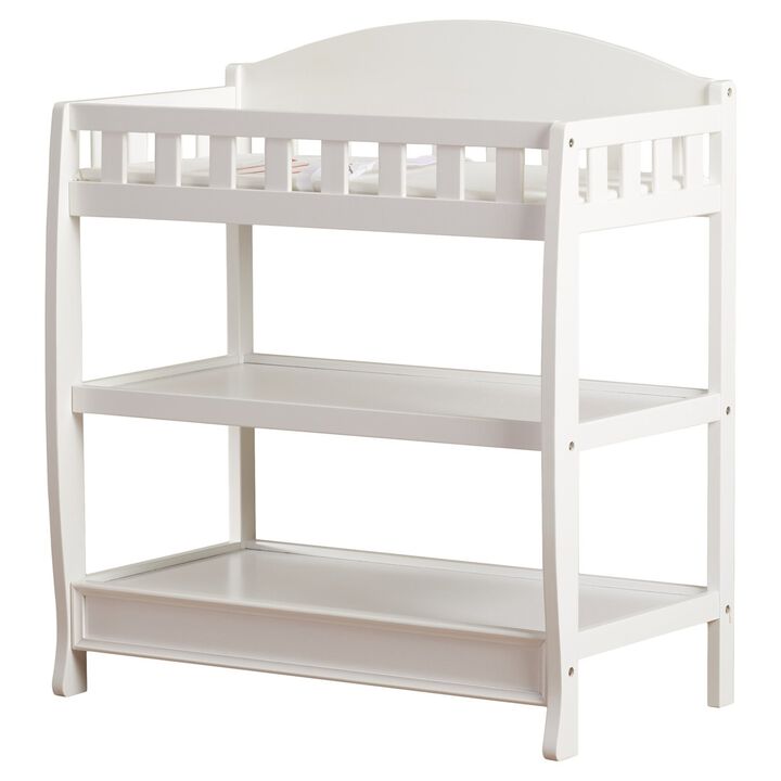 QuikFurn Modern White Wooden Baby Changing Table with Safety Rail Pad and Strap