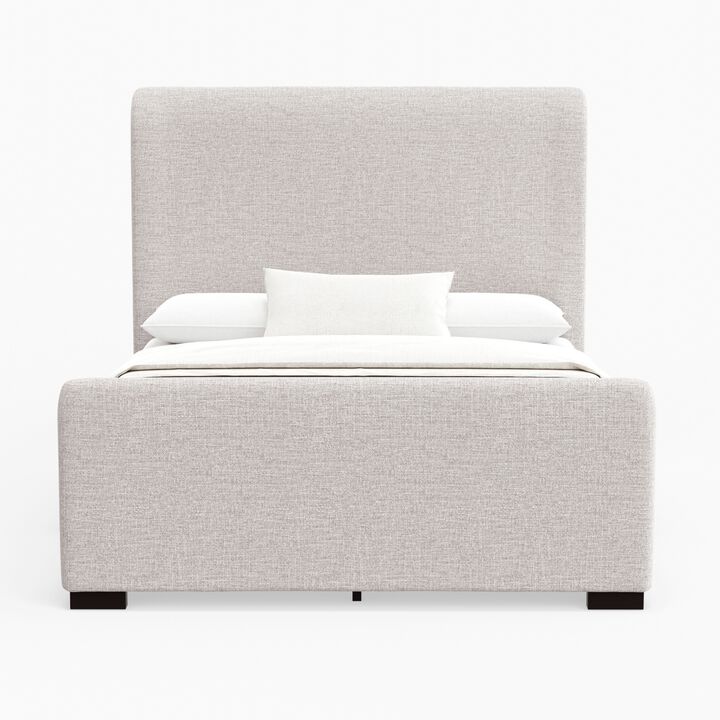 Deli King Size Bed, Gray Linen Upholstery, Modern Wingback Headboard - Benzara