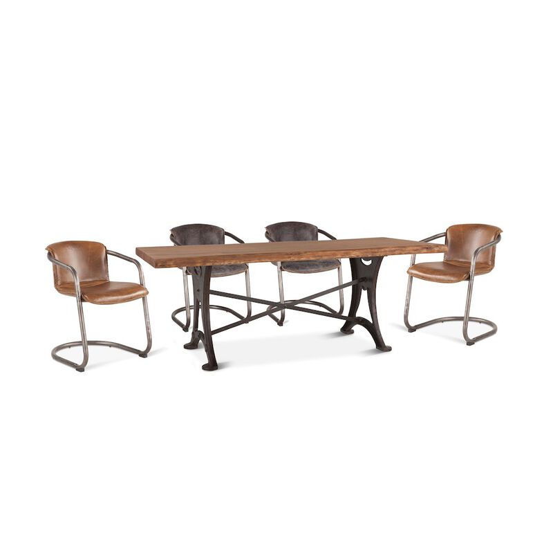 World Interiors Blayne 72-Inch Live Edge Dining Table with Antique Zinc Base