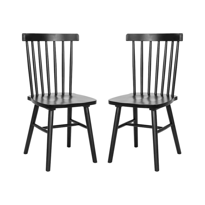 Flash Furniture Set of 2 Windsor Dining Chairs, Solid Wood Armless in Black