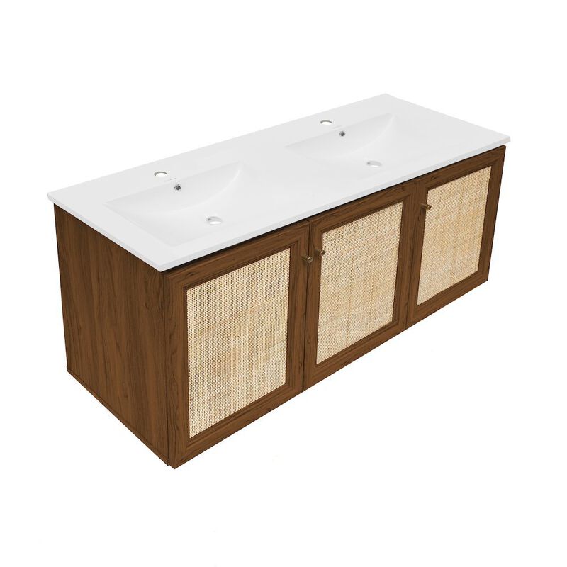 Classe 48" Wall-Mounted Bathroom Vanity with Double Basin Sink Top image number 1