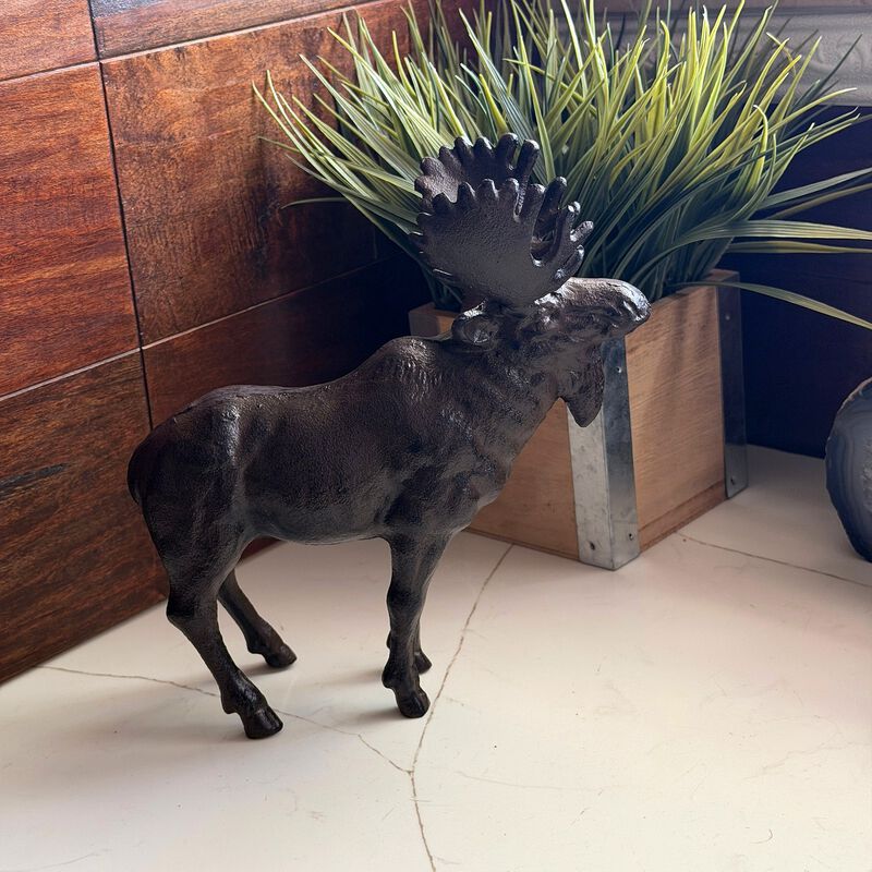 Cast Iron Moose Statue Brown Glossy Wildlife Sculpture 85 Inch Decor image number 7