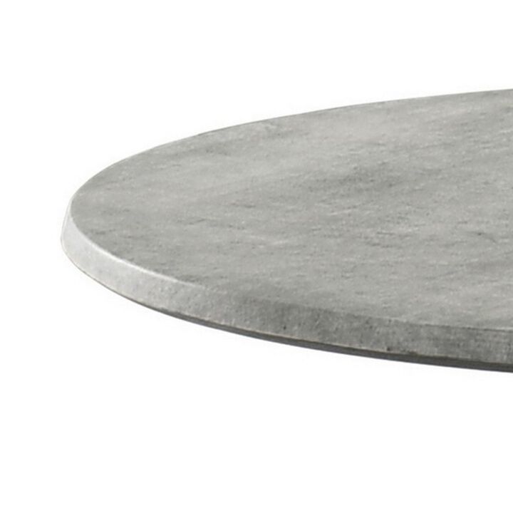 Dexi 24 Inch Side End Table, Round Top, Geometric Metal Base, Cement Finish-Benzara