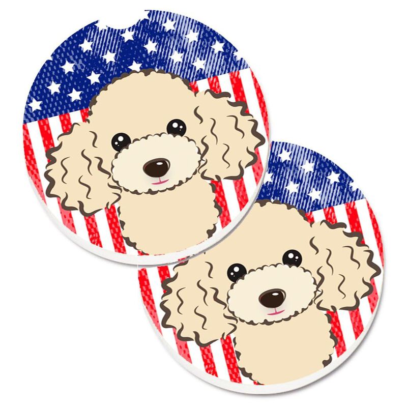 Caroline's Treasures American Flag & Buff Poodle Set of 2 Cup Holder Car Coasters BB2188CARC, 2.56, Multicolor