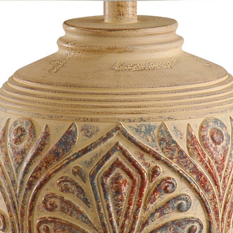 Tia 29 Inch Table Lamp, Conical Shade, Urn Shape, Damask Pattern, Beige - Benzara image number 2