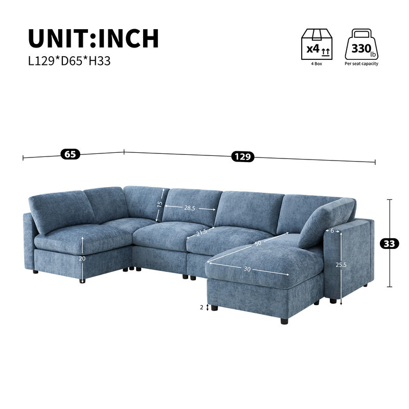 Merax Chenille 6-Piece Modular Sectional Sofa with Movable Ottoman image number 3