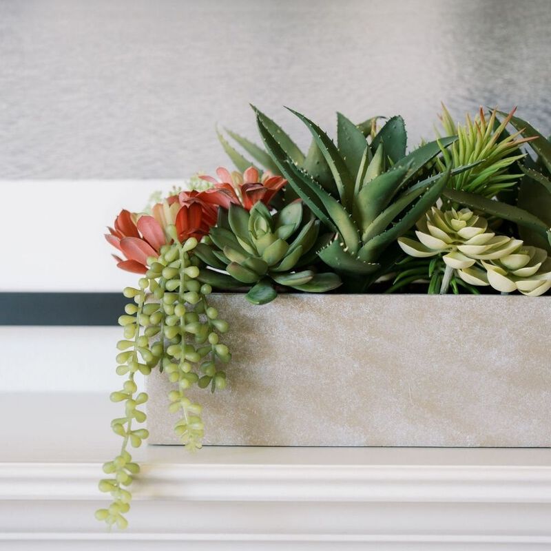 Rectangular Artificial Succulent Arrangement, Natural Planter image number 1