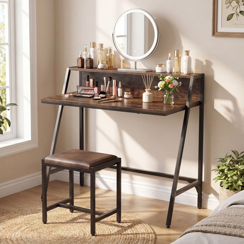Home Desk with Raised Shelf and Metal Frame for Work and Study image number 4