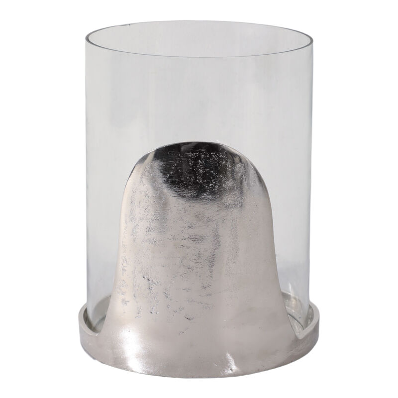 8x7" Metal Base Hurricane Pillar Holder, Silver/ C image number 3