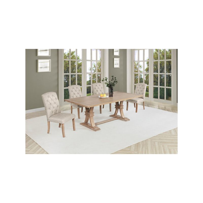 Best Quality Furniture 5 Piece Traditional Dining Table With Beige Side Chairs