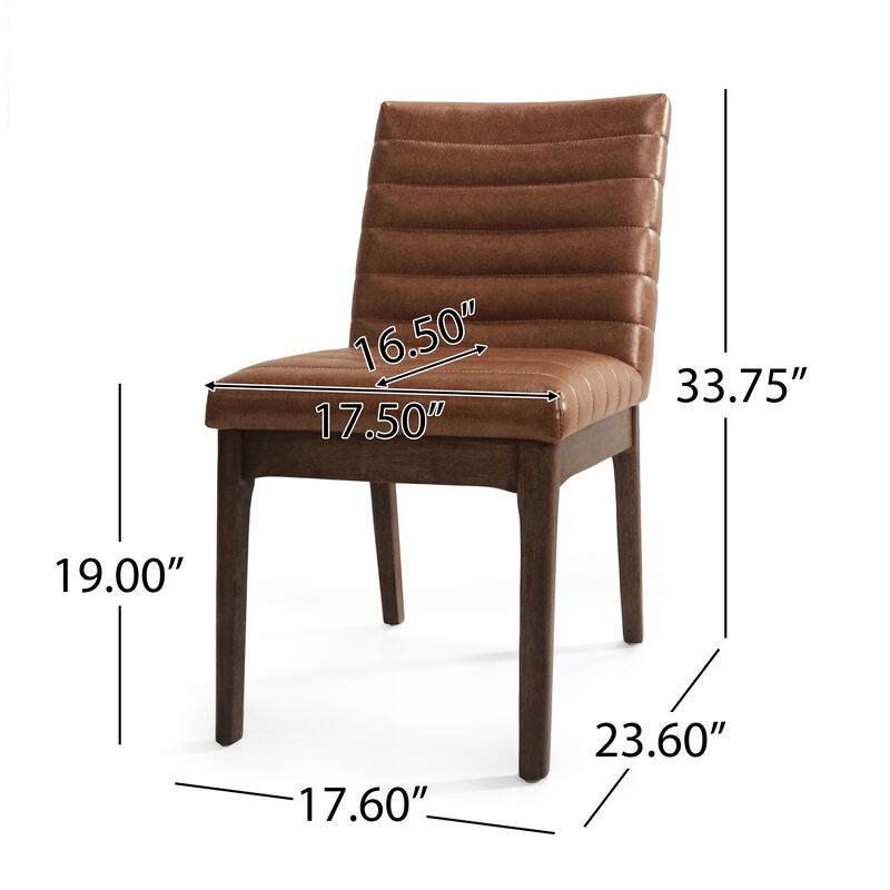 Lissa Dining Chair, Channel Stitching, Brown Polyester Cushions, Wood Legs - Benzara