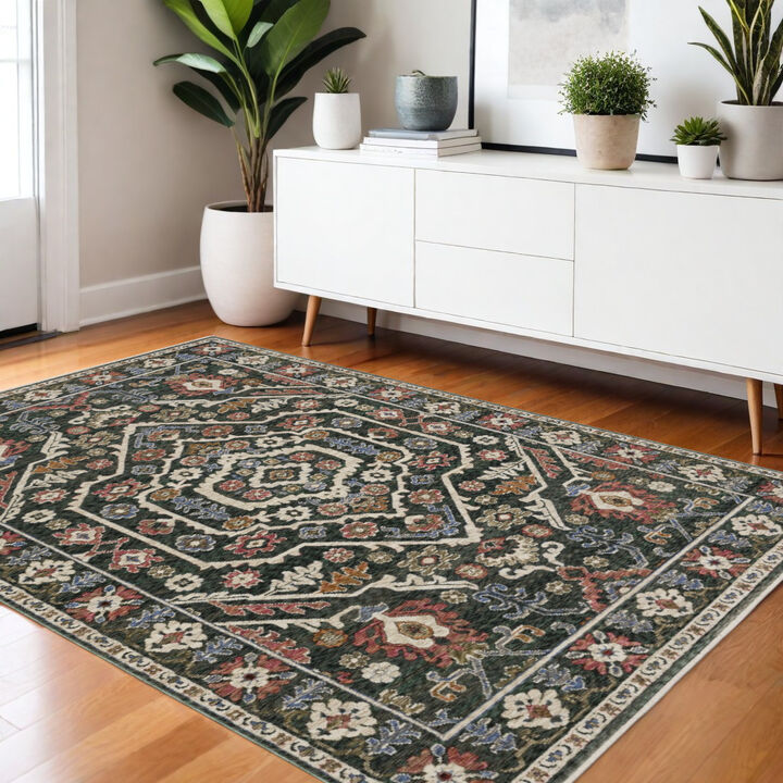 HomeRoots Floral Area Rug With Fringe
