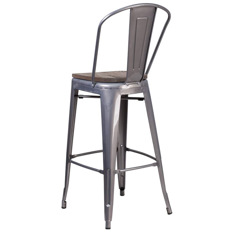 Flash Furniture Lincoln 30" High Clear Coated Barstool with Back and Wood Seat