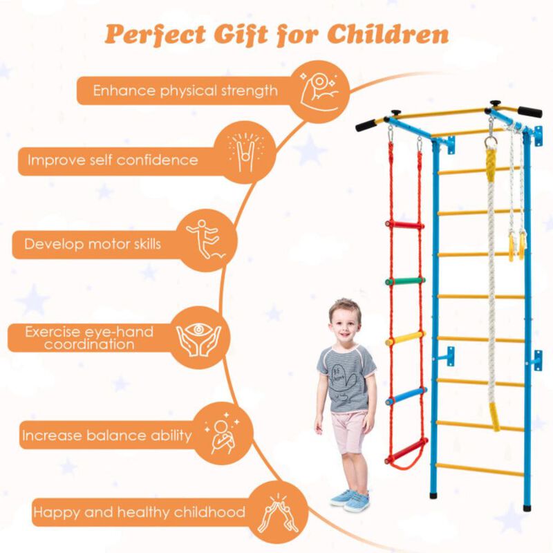 Hivvago 7 In 1 Kids Indoor Gym Playground Swedish Wall Ladder for Solid Wall