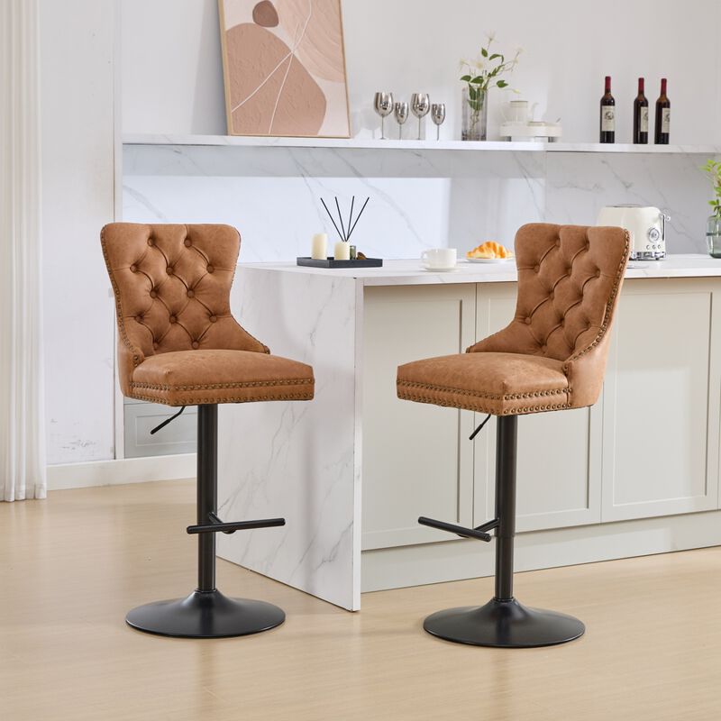 Streamdale Retro & Adjustable PU Swivel Barstools (Orange, 2-Pack)
