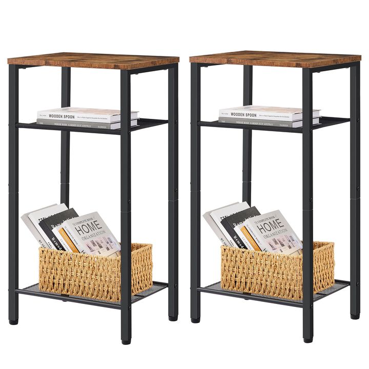 Hoctieon 2-Set 3 Tier End Table, Telephone Table Set of 2, Tall Side Table with Storage Set of 2, Small Nightstand for Small Spa