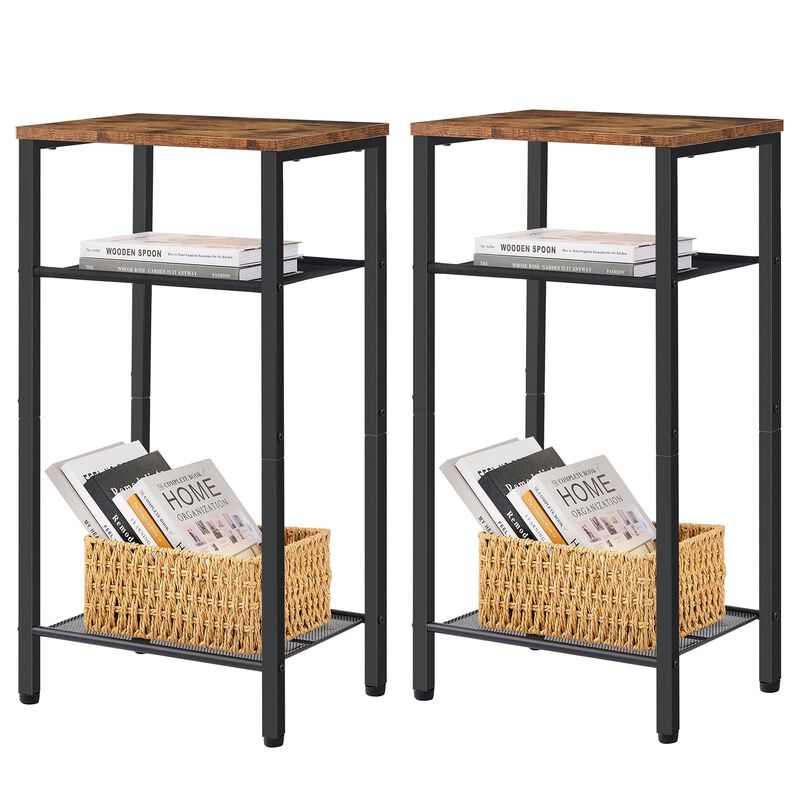 Hoctieon 2-Set 3 Tier End Table, Telephone Table Set of 2, Tall Side Table with Storage Set of 2, Small Nightstand for Small Spa