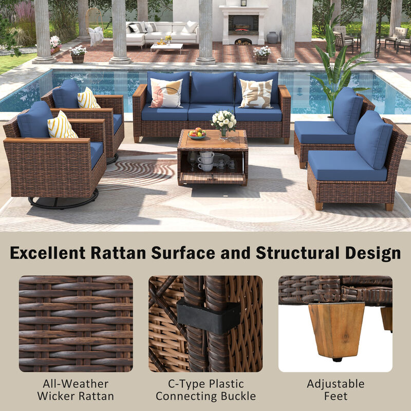 Whisen 8-Piece Outdoor Seating Sets with 2 Swivel Rocking Chairs and Storage Table image number 7
