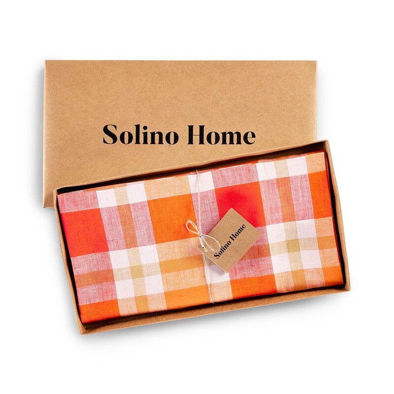 Solino Home Fall Buffalo Check 100% Linen Tablecloth &ndash; Handcrafted, Machine Washable, Perfect for Holiday and Everyday Dining