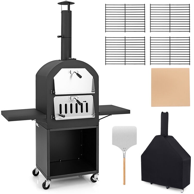 Outdoor Pizza Oven with Protective Cover, Grill Racks, and Built-in Thermometer