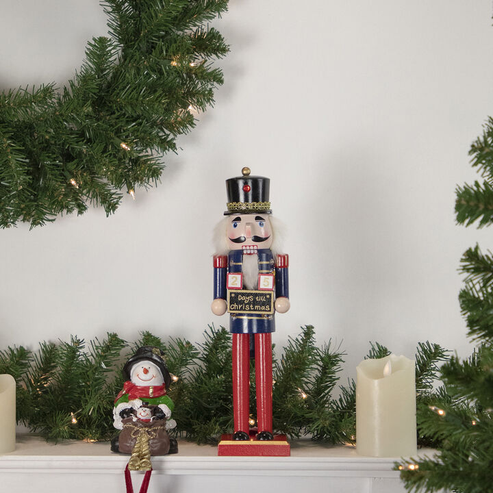 14" Red and Blue Christmas Nutcracker with Countdown Sign