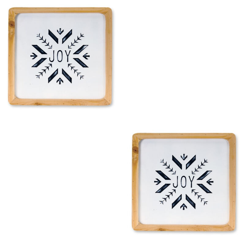 Set of 2 Joy Wall Frames &ndash; Iron and Wood Decorative Accents for Holiday and Home Decor