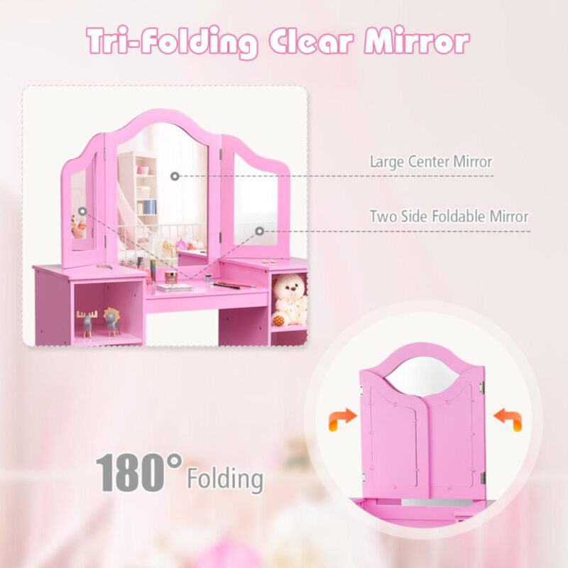 Hivvago Kids Tri Folding Mirror Makeup Dressing Vanity Table Set