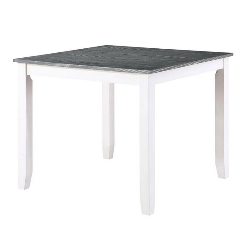 Helio 5 Piece Dining Table and Chairs Set, White Wood, Gray Fabric Seats - Benzara