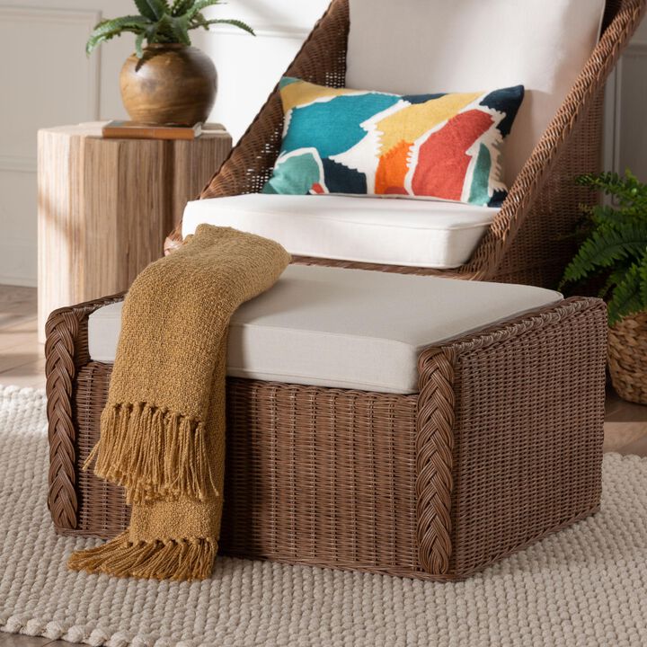 bali & pari Derris Bohemian Peanut Brown Braided Rattan Footstool