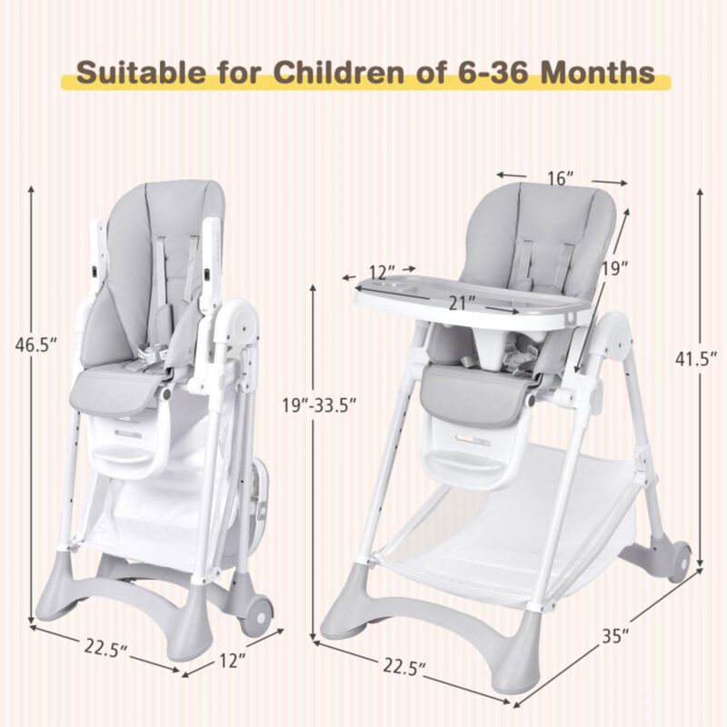 Hivvago Baby Convertible Folding Adjustable High Chair with Wheel Tray Storage Basket