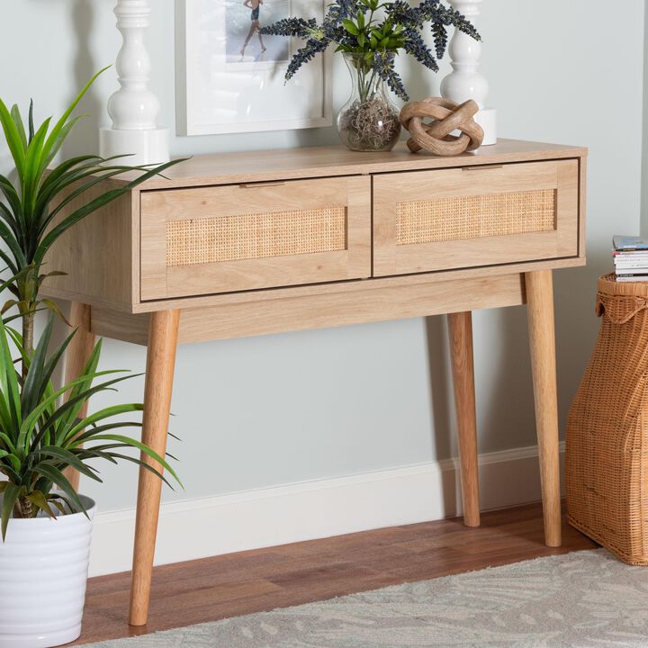 Baxton Studio Baird Mid Century Light Oak Brown Finished Wood 2 Drawer Console Table