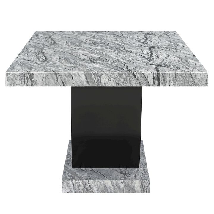 New Classic Furniture Lyra Wood Dining Table with Faux Marble Top, Gray/Black