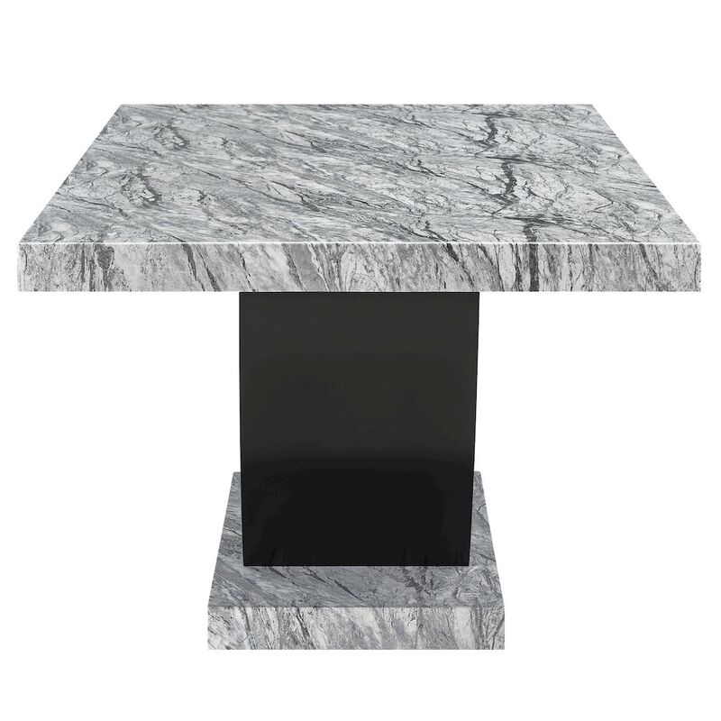 New Classic Furniture Lyra Wood Dining Table with Faux Marble Top, Gray/Black