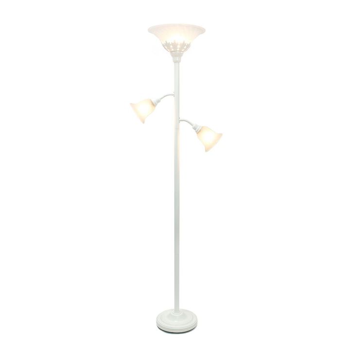 Lalia Home Home Decorative Torchiere Floor Lamp with 2 Reading Lights and Scalloped Glass Shades