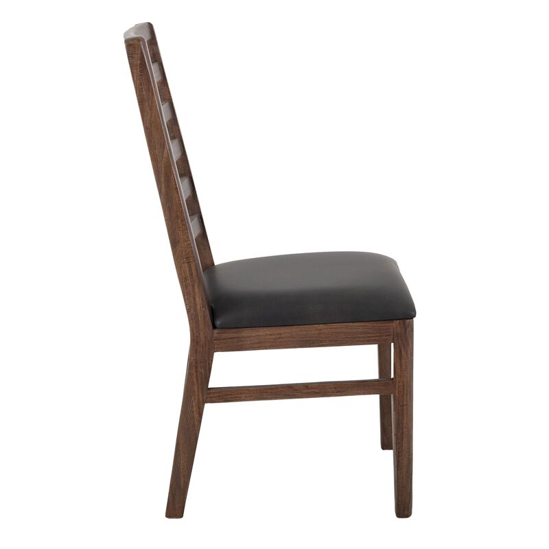 Ally Dining Chair Set of 2, Ladderback, Melina Wood, Brown Polyester - Benzara