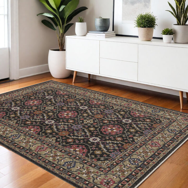 HomeRoots Oriental Area Rug With Fringe