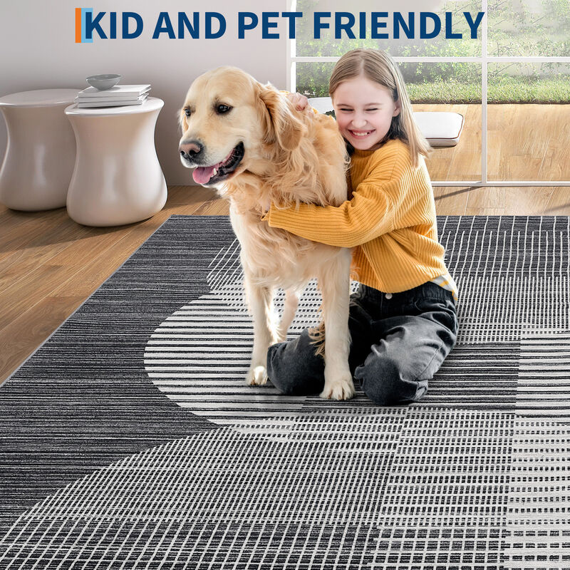 10X13 FT Washable Area Rug for Living Room Modern Geometric Rug Soft Non Slip Bedroom Carpet image number 5
