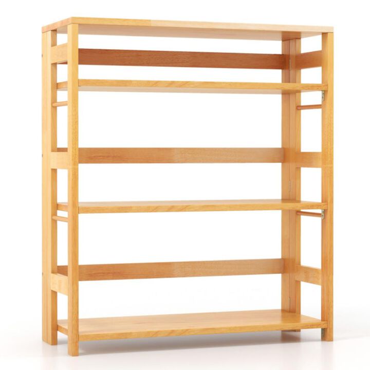 Hivvago Modern 4-Tier Rubber Wood Bookshelf with Side Fences 29.5 Inches of Stylish Living Room Storage