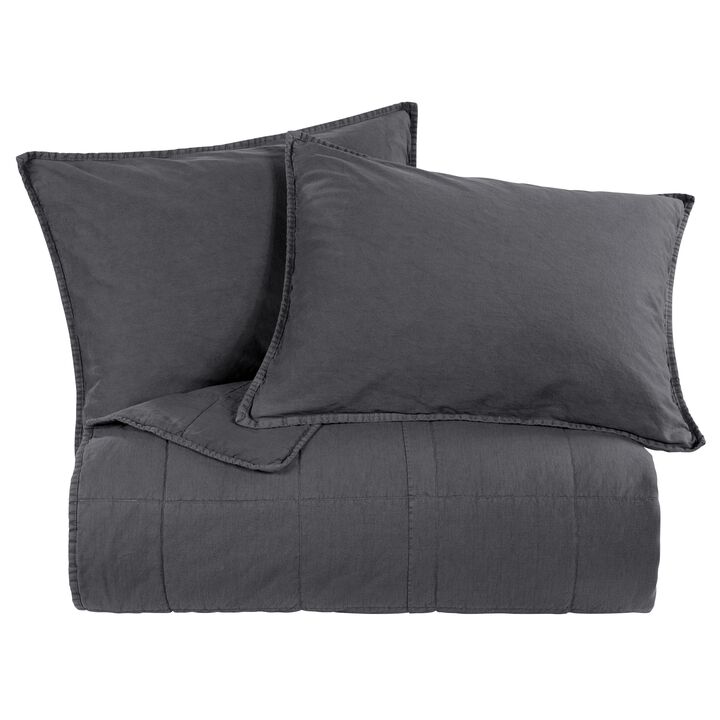 Stonewashed Charcoal Cotton Canvas King Coverlet Set